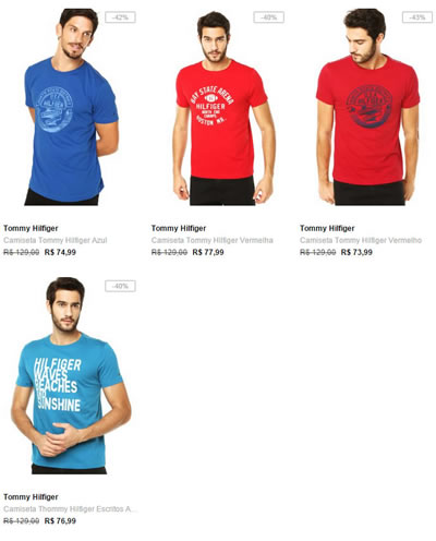 camisetastommy - 4 modelos de camisetas Tommy Hilfger entre R$ 73,99 e R$ 77,99