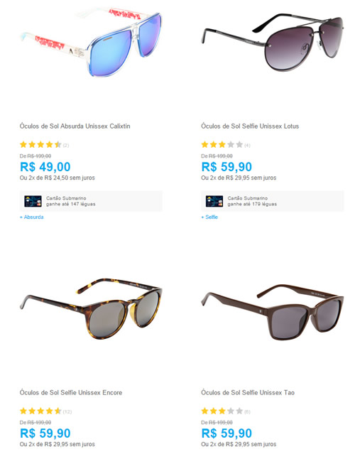 oculos - Submarino - Saldão de Óculos de Sol - a partir de R$ 25,00