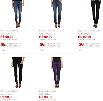 calcalevis - Calça Jeans Feminina Levi's - R$ 99,90 - Diversos Modelos e Tamanhos