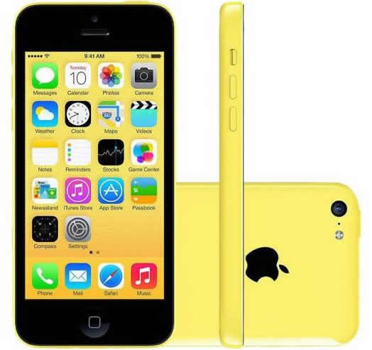 celular amarelo - iPhone 5c Apple 8GB 4G iOS 8 Tela 4 Wi-Fi - Câmera 8MP - Amarelo - R$ 1.079,10 à Vista.