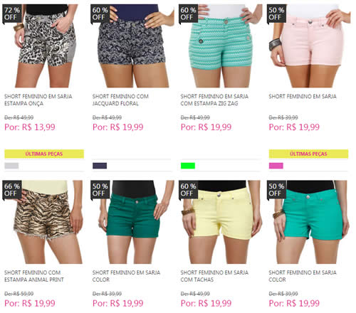 shorts feminino - Shorts Feminino a partir de R$ 16,00 - Diversos Modelos